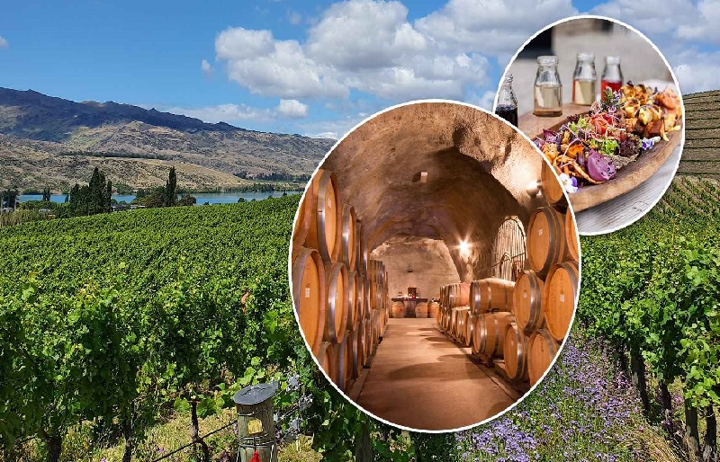 Vineyard overlooking mountains and the lake