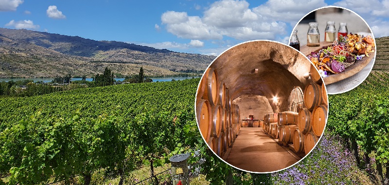 Vineyard overlooking mountains and the lake