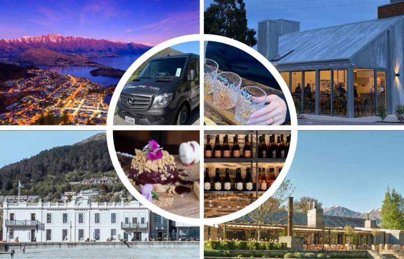 Collage of Queenstown dinner tour meals and their locations