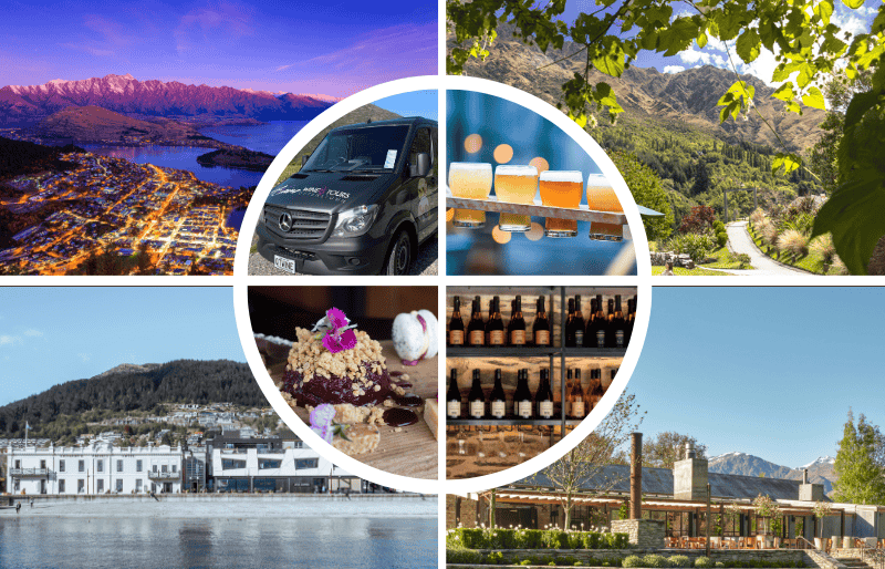 Collage of Queenstown dinner tour meals and their locations